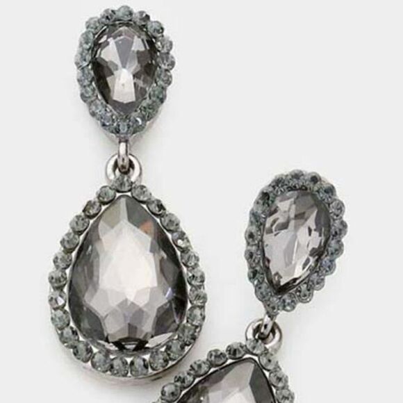 Pear Black Diamond Crystal Pave Trim Earrings by Sophia Collection - Picture 2 of 5